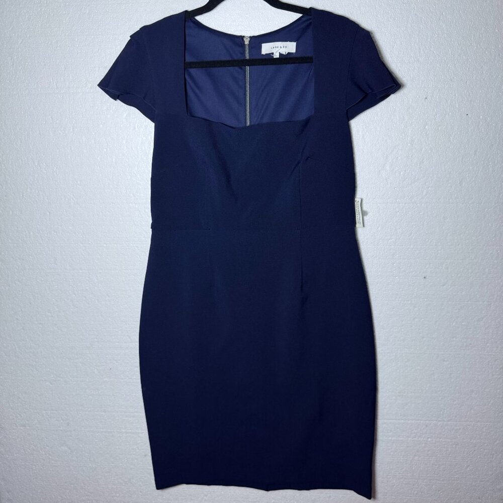 Lark & Ro Womens Size 12 Navy Blue Sheath Career Dress Square Neck Cap Sleeve